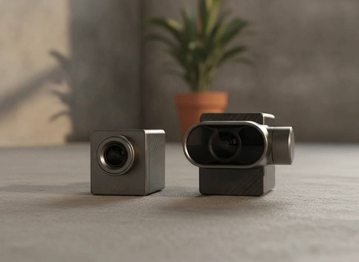 Two compact drone gimbals close together, one with a wider lens opening than the other