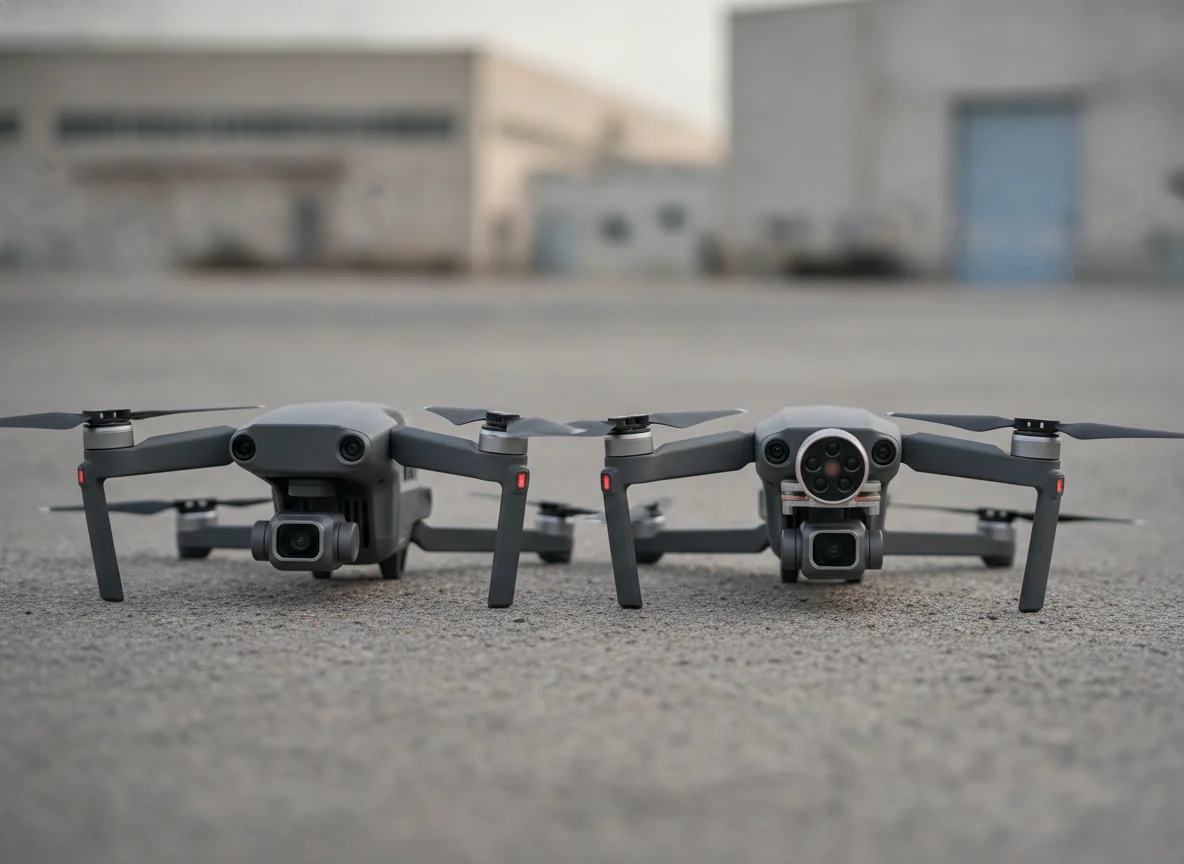 Two nearly identical compact drones close together, one with an extra sensor on the nose